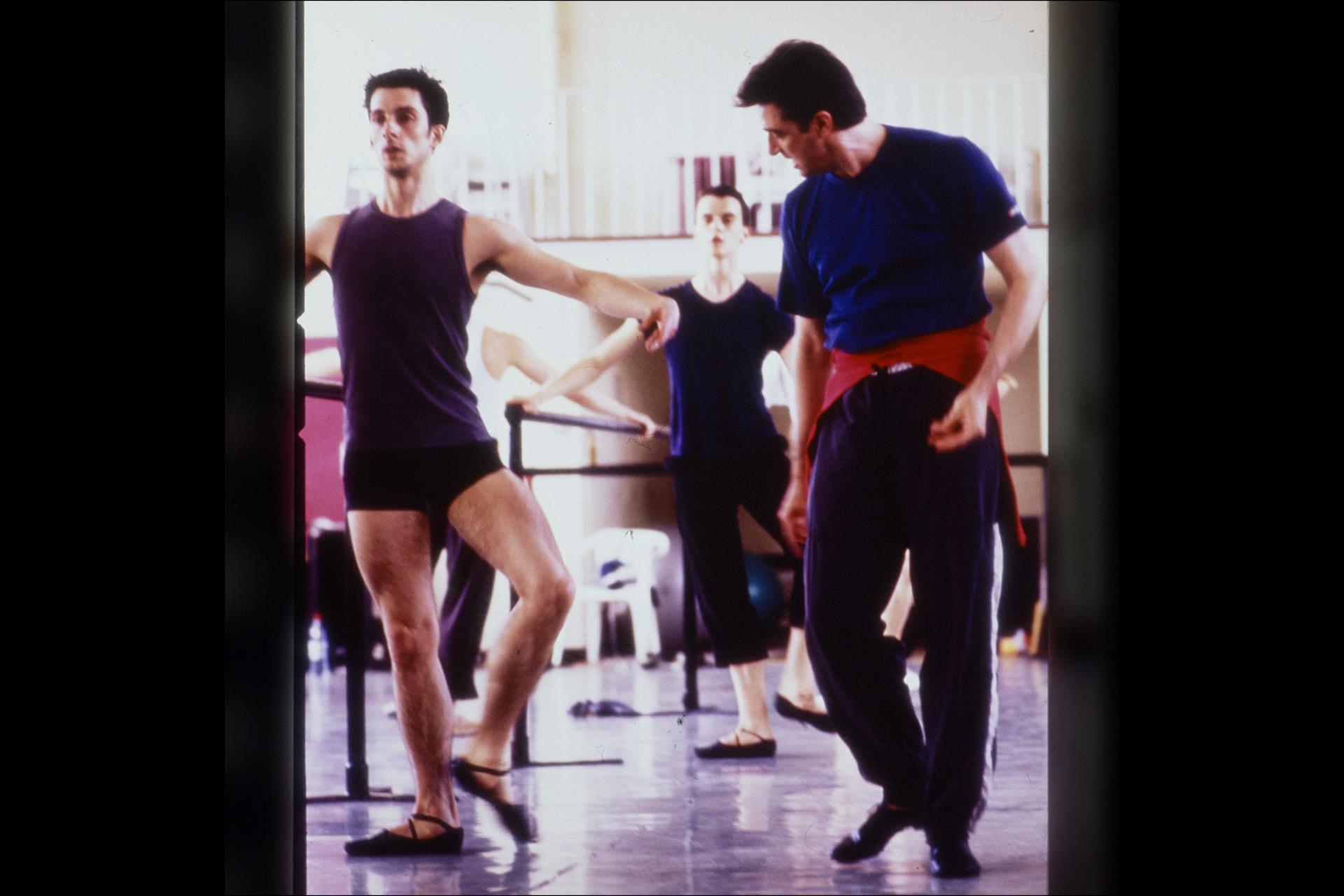 A photo of David Nixon in rehearsal at Northern Ballet's base in West Park, Leeds, 2002.