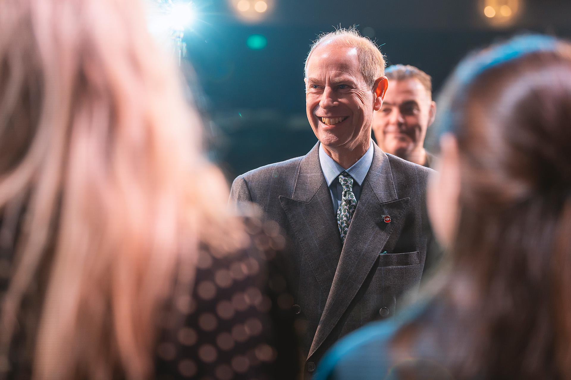 HRH Prince Edward meeting members of Northern Ballet on stage at Woking New Victoria Theatre.