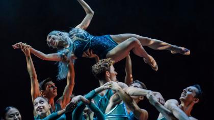 The Lady of the Lake lifted by the waters (represented by dancers)